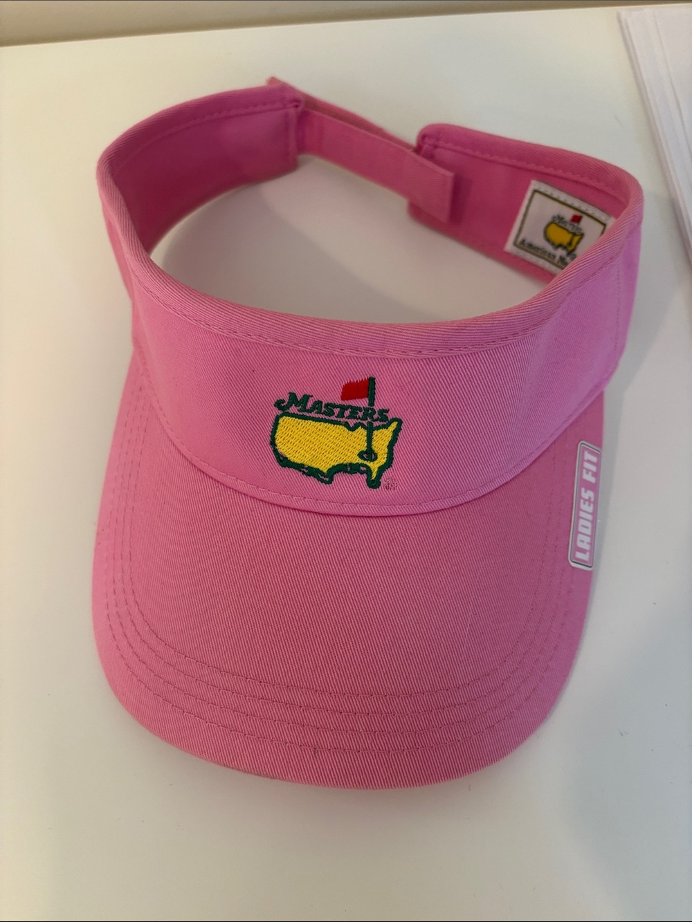 Masters Pink Ladies Fit Golf Visor with Yellow Augusta Emblem